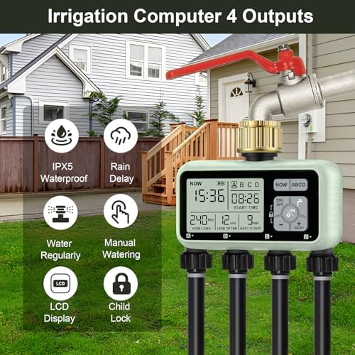Watering Timer 4 Zone with with Brass Inlet, Sprinkler Timer 4 Outlet - Image 6