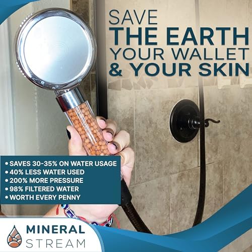 Filtered Shower Head with Handled by MineralStream, High Pressure Water Saving Showerhead with Filter Beads for Hard Water with Rainfall, Jet and Massage settings - Image 7