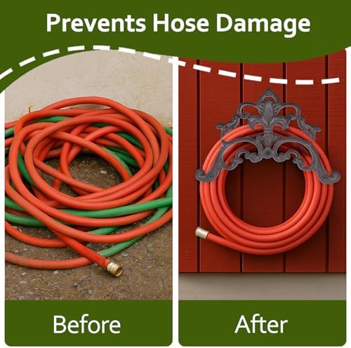 Cast Iron Garden Hose Holder, Sturday Wall Mount Hose Storage (Brown) - Image 4