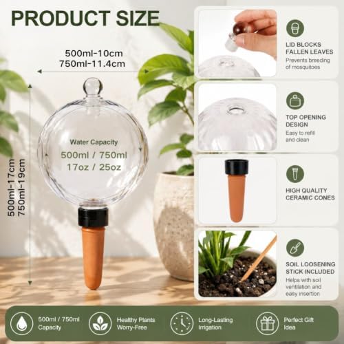 Self Plant Watering Globes, Automatic Slow Irrigation System Globes, 4PC 750ml - Image 7