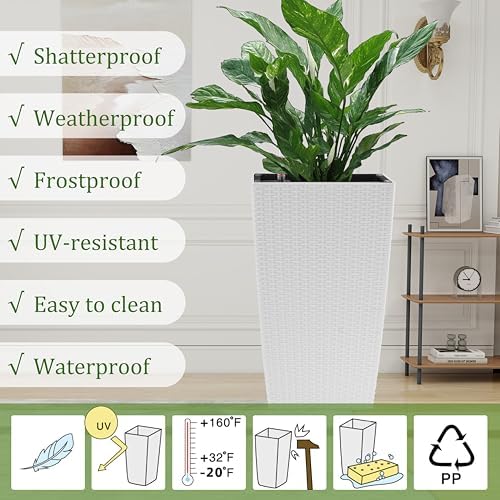 22.6 inch Planters, 22.6 Inch Square Self Watering, White, 2 - Image 5