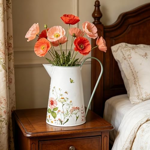 Vintage Rustic Floral Metal Pitcher Vase, 10.24" H Watering Can Decor with Butterfly & Bee Pattern, Farmhouse Centerpiece for Indoor & Covered Outdoor Home Garden Living Room Patio Wedding - Image 5
