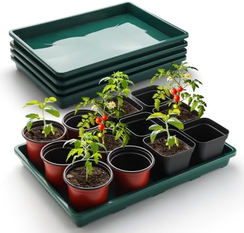 RooTrimmer 5 Pack Seed Starter Trays (17"x11"x2"), Plastic Flat Nursery Pots Trays, Durable Carrying Seedling Starter Tray, Reusable Tray for Planting and Collecting Drainage Water (Green) by RooTrimmer