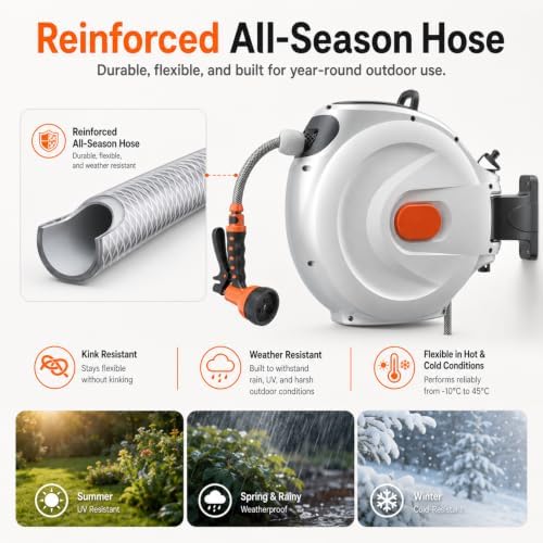 Hose Reels for Outside, Wall Mount Retractable Garden Hose 32m/105ft - Image 7