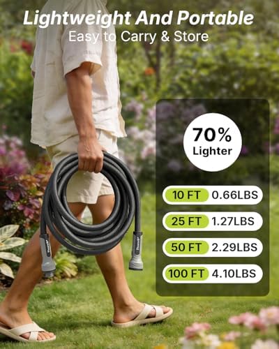 Garden Hose, 100FT Ultra Lightweight Water Hose with Spray Nozzle - Image 3