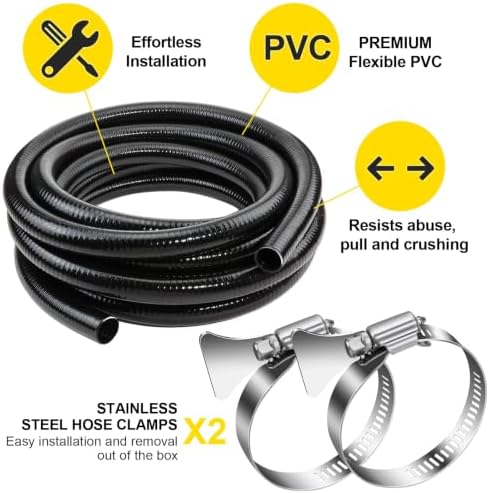 Flexible PVC Pipe ID1.5" Black PVC Pipe,ID1.5" x50 feet Pool Hose,Spa Hose Tubing for Koi Ponds, Pond Tubing,Irrigation and Water Gardens,With 2PCS Stainless Steel Clamps - Image 5
