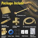 10'' Square Rain Shower Heads with Handheld, High Pressure Shower Head Combo with 11'' Adjustable Extension Arm, All Metal Shower Wand with 78'' Anti-Leak Shower Hose, 3 Way Diverter Valve, Gold - Image 2