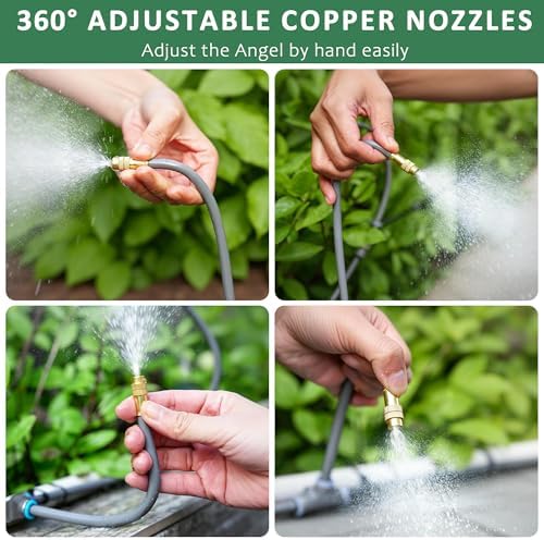 Drip Irrigation System 100FT 1/4", 360°Adjustable Garden Watering System with 16pcs Copper Nozzles, Drip Irrigation Kit for Outdoor Plants, Greenhouse Watering System - Image 2