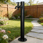 Outdoor Garden Irrigation Spigot Freestanding Garden Tap with Spray Gun, Black Stainless Steel Water Column, Weatherproof Hose Bib Patio, Lawn, Car Washing, Pet Bathing(Style 2,Height: 95cm/37.4in) by Junvstor