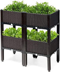 GRAFFY Set of 4 Raised Garden Bed Kits, Elevated Garden Beds with Self-Watering Design, Raised Garden Boxes for Flowers Vegetables and Herbs, Planting Box Container for Patio Yard Balcony (Brown) by BUYNOW