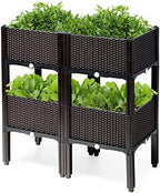 GRAFFY Set of 4 Raised Garden Bed Kits, Elevated Garden Beds with Self-Watering Design, Raised Garden Boxes for Flowers Vegetables and Herbs, Planting Box Container for Patio Yard Balcony (Brown) by BUYNOW