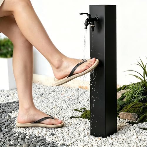 Outdoor Stainless Steel Garden Water Column - Freestanding Hose Stand with Double Outlet Faucet, Decorative Yard Hydrant Fountain for Patio & Backyard (27.5 x 4.7 in) - Image 6