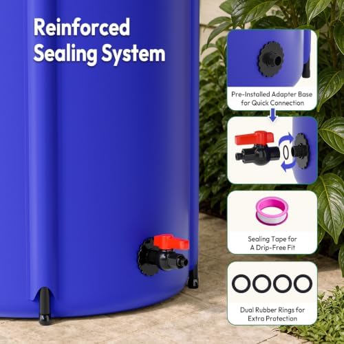 VINGLI Collapsible Rain Barrel Portable Rain Water Collection (Blue, 50 Gallon) - Image 3