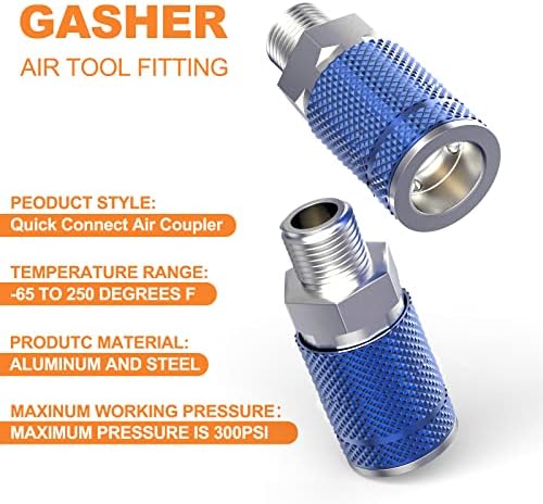 GASHER 12PCS Bule 1/4-Inch Male Industrial Coupler,1/4 Inch NPT Male Threads Size, Quick Connect Air Coupler - Image 3