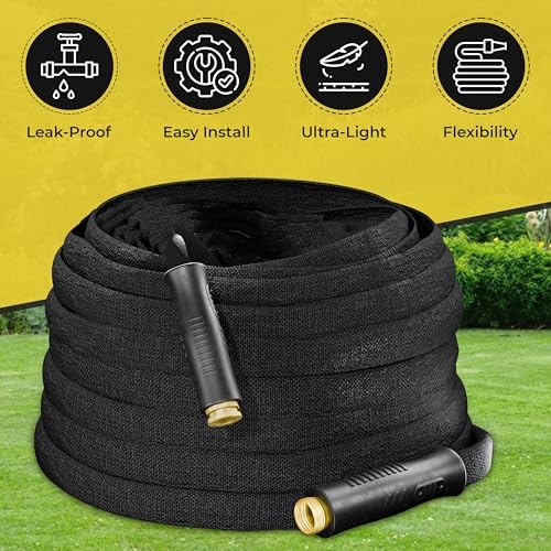 Flat Garden Hose 50FT – Non-Expanding, No-Kink, Leak-Proof Rubber Hose with Brass Fittings & 9-Function Nozzle – Lightweight, Flexible, Collapsible Water Hose for Garden, RV, Camper - Image 6
