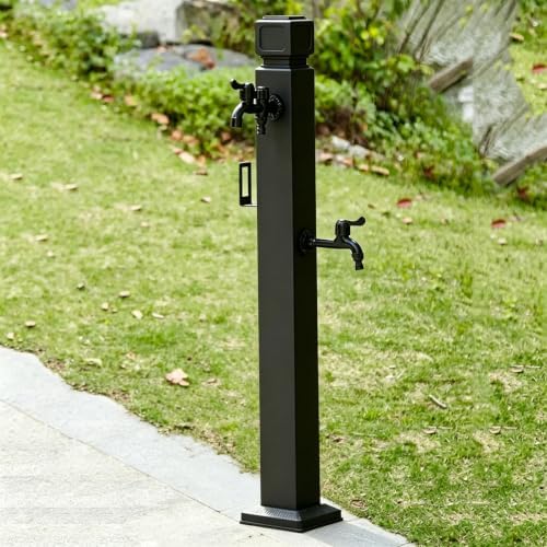 Stainless Steel Outdoor Water Spigot | Vertical Square Garden Water Column | Decorative Water Fountain Yard Hydrant Hose Stand for Patio, Deck, Poolside & Backyard(C,Height: 80cm/31.5in) by Lonmrrton