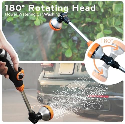 Diivoo Watering Wand Heavy Duty, Metal Garden Hose Wand with 8 Spray Patterns, 18 Inch Long Hose Nozzle Sprayer with Thumb Flow Control & 180° Adjustable Spray Angle, Ideal for Plants,Flowers,Car - Image 3