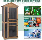 Large Outdoor Storage Cabinet with 4 Shelves, Wood Outdoor Storage Shed with Weatherproof Roof, Lockable Doors, Tall Outdoor Patio Cabinets for Garden Tool and Accessories, Brown - Image 6