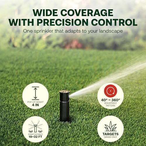 Rain Bird 32SA Simple Adjust Gear Driven Rotor Sprinkler Head, 4 Pack - with 1/2 inch Inlet - Water Efficient 4 inch Pop Up Lawn Sprinkler, Adjustable 40-360 Degree Spray Arc and 19-32 ft Radius - Image 3