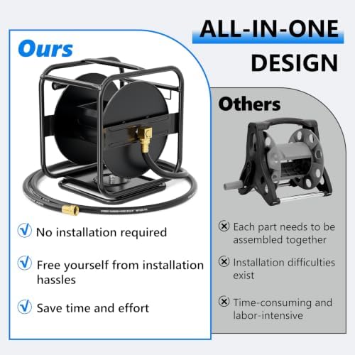 SPECILITE Metal Garden Hose Reel, 360° Rotation Frame, 65-90 FT, Black - Image 4