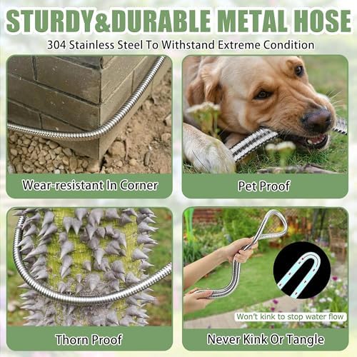 75FT Metal Garden Hose – 304 Stainless Steel Heavy Duty Water Hose with 2 Nozzles, Flexible Kink-Free Dog-Proof Hose for Garden Watering, Car Washing, House Cleaning & Dog Bathing - Image 7