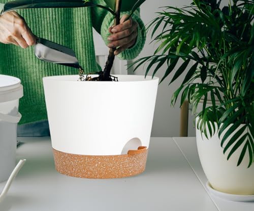12+12Inch 2Pack Large Flower Pots for Indoor/Outdoor Plants,Self Watering Planters with Reservoir and Drainage Hole White Plastic Planting Pots Modern Home Decor Gift Idea - Image 5