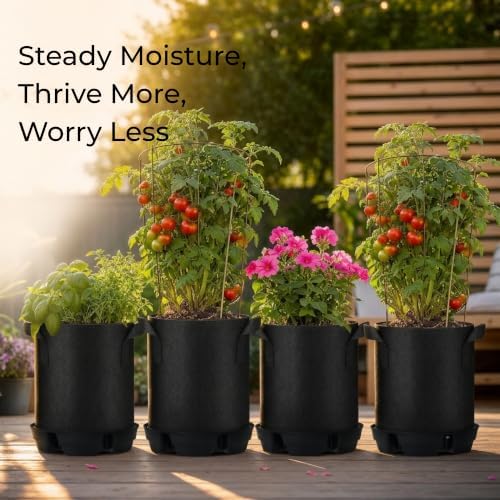 6 Pack Self-Watering Plant Pot Bases with 5 Gallon Grow Bags, Bottom Watering Plant Saucers with Wicking Irrigation System, Auto Watering Planter Kit for Indoor Outdoor Greenhouses Grow Tents Gardens - Image 5