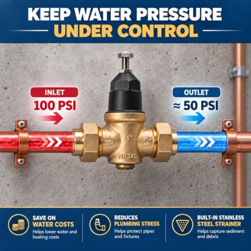 Upgraded 1" Brass Pressure Reducing Valve，Water Pressure Regulator for home with Double Union FNPT Connection - Stainless Steel Strainer Screen (Double Union Copper Sweat) - Image 6