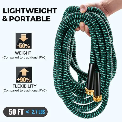 Expandable Garden Hose 50 ft with 10 Function Spray Nozzle, Flexible, Kink Free, Leak-Proof, Ultra Lightweight Retractable Stretch Water Hose 50ft for Yard, Lawn, Car Wash and Outdoor (Black Cyan) - Image 6