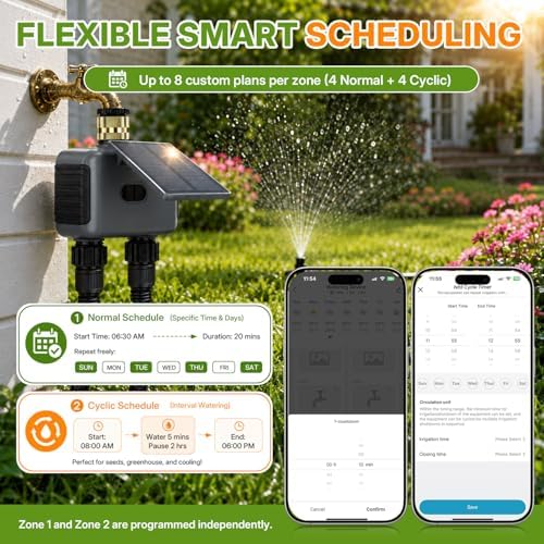 Mcbazel Solar & Type-C Charging WiFi Water Timer for Garden Hose, Smart 2-Zone Sprinkler Controller with App & Voice Control, Programmable Irrigation System with Auto & Manual Modes for Yard - Image 6
