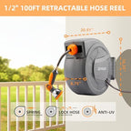 Retractable Garden Hose Reel, 1/2 inch x 100 ft Water Hose Reel Wall Mounted, Any Length Lock, Slow Auto-Rewind, 180°Swivel Bracket & 10 Pattern Nozzle - Image 2