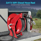 Fuel Hose Reel, 3/4" x 50FT Retractable Diesel Hose Reel, 300 PSI Industrial Heavy Duty Auto Swivel Rewind Hose Holder Reels, for Vehicle Tank Truck Trailer Ship - Image 2