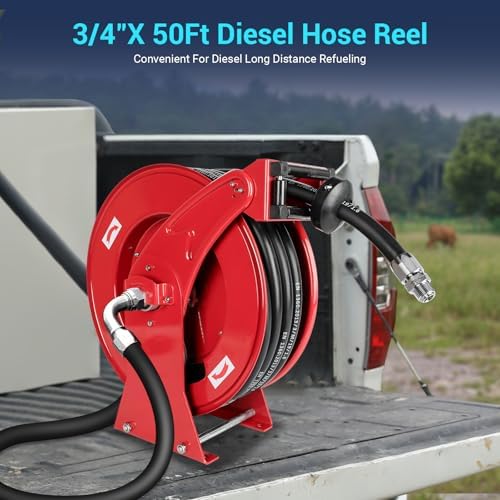 Fuel Diesel Hose Reel Retractable 3/4 inch x 50ft,Spring Driven Automatic Rewind,300 PSI Industrial Heavy Duty Steel Construction Auto Swivel Reels for Truck Farm Aircraft Ship Vehicle Tank Trailer - Image 2