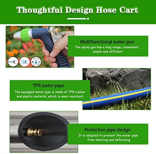 Hose Reel Cart Garden Hose Reels for Outside Heavy Duty Wall Hose Cart with Storage Table, Stainless Steel Small Pipe Organizer, Portable Hose Truck, with High Pressure Water Gun (Color : Silver, Si - Image 4