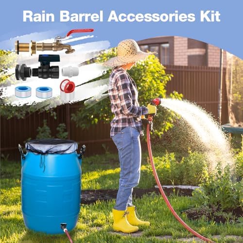 Tujoe 4 Set Rain Barrel Kit Barrel Spigot Kit 3/4 Mesh Cover with Drawstring PVC Barrel Spigot Brass Faucet Kit Bulkhead Fitting Hose Faucet Adapter Thread Seal Tape for Rain Barrel Water - Image 7