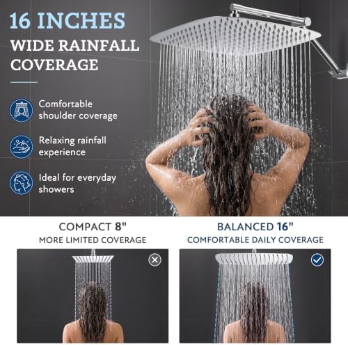 G-Promise All Metal 16 Inches Rainfall Shower Head with Handheld Combo - Image 4