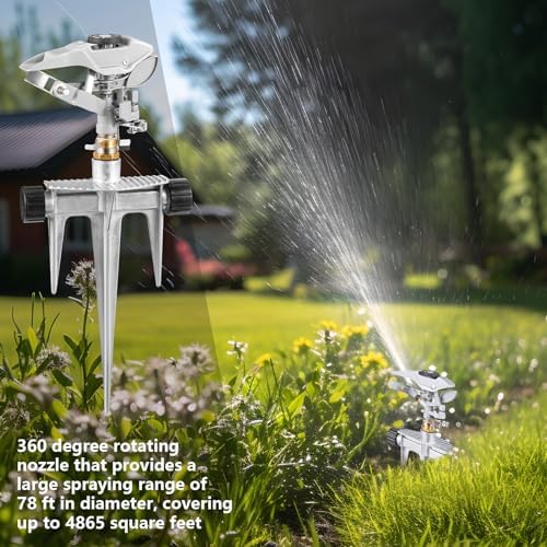 Landhoow 2 Pcs Lawn Sprinkler Heavy Duty Adjustable Pulsating Water Sprinkler Head with Spike Base Adjustable Spraying Area and Distance for Large Area Garden Lawn Yard Irrigation - Image 5