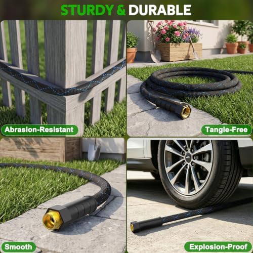 Non-Expanding Garden Hose 50ft w/10 Function Nozzle, Lightweight Water Hose - Image 7