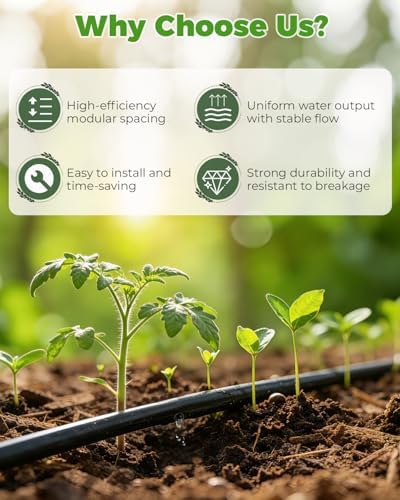 1/4" Drip Irrigation Tubing with 6" Emitter Spacing, (650 Ft Roll) Hydroponics Dripline with Built-in 0.5 GPH Dripper, Saving 80% Water, Drip Line for Greenhouses and Dense Planting Areas (Black) - Image 6