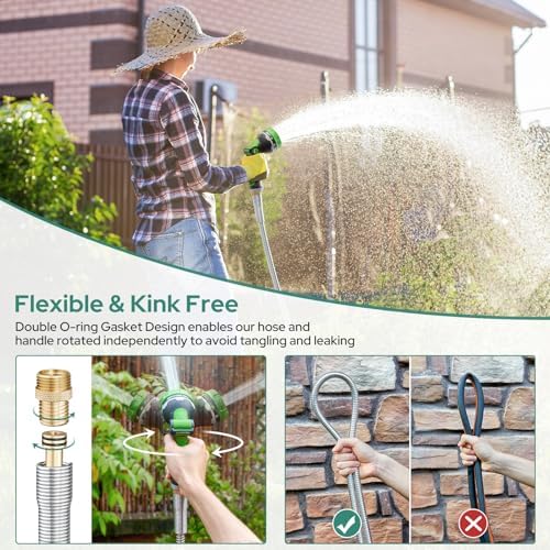 HOMEIDEAS 50 ft Leak-proof Stainless Steel Metal Garden Hose Set - Newly Premium SUS304 Spring Protective Sleeve, Anticorrosive 3/4" Brass Fittings - Perfect for Outdoor Watering - Image 3
