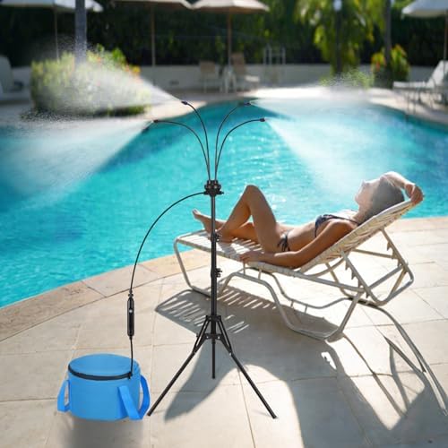 5.25FT Portable Misting Cooling System - Use with Pump or Directly to Faucet, with 4500mAh Rechargeable USB Pump, 26.5FT Hose, 4-Gallon (15L) Water Bag, Misters for Patio, Camping, Pool, Garden - Image 5