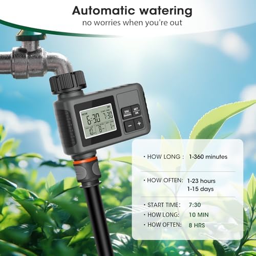 233FT Drip Irrigation System with Timer for Garden Kit Automatic Irrigation Equipment Lock Fittings Micro Drip 360 Degree Fan Sprayer Watering Kit for Greenhouse 1/2 inch 1/4 inch Tubing - Image 3