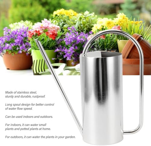 Long Spout Watering Can, 1500ml Large Capacity Watering Kettle Stainless Steel Plants Sprinkle Water Pot for Indoor Potted Plants Bonsai Gardening Supplies (Silver) - Image 6