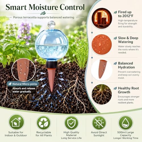 12 Pack 17 oz Self Watering Globes for Plants with Covers, Blue - Image 5