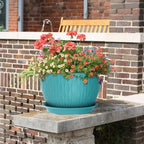 Meowell Large Plant Pots 12/10/9 inch, 3 Pack Big Flower Pots for Outdoor Indoor Plants with Water Ripples, Wide Plastic Planters with Drainage Holes and Saucers for Garden Home Decor, Blue Green - Image 6