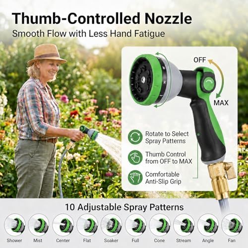 Starmist Garden Hose 50 ft with 10-Pattern Thumb Control Nozzle - Image 2