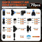 70PCS 1/4" OD Quick Connect Air Hose Fittings Kit, Push to Connect 1/4 1/8 3/8 1/2 NPT Threads&Reducer Pneumatic Line Assortment for Air Compressor, Air System, Auto and Trailer Repair - Image 2
