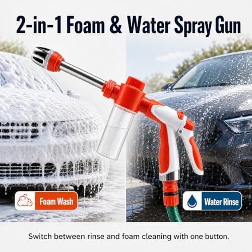 Garden Hose Foam Sprayer, 2-in-1 Water and Foam Hose Nozzle with Adjustable Spray Patterns, 100 ml Soap Bottle, Stainless Steel Wand and Hose Connectors for Car Wash, Garden Watering - Image 3