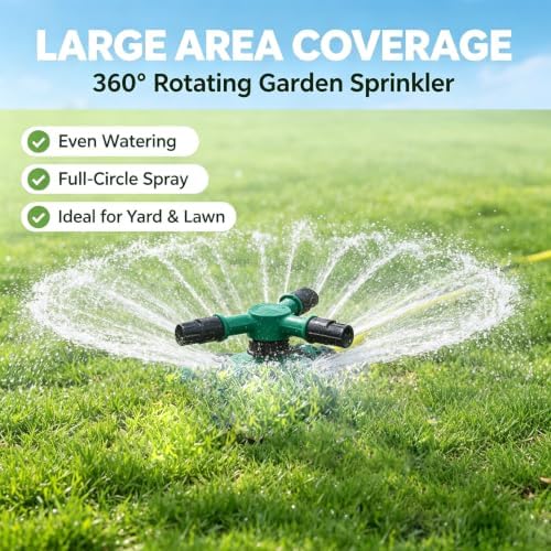 360-Degree Rotating Garden Sprinkler for Yard Large Area Coverage, Automatic Water Sprayer Irrigation for Garden, Adjustable Angle Water Sprinklers for Yard Lawn Greenhouse Vegetable Watering (1pcs) - Image 2