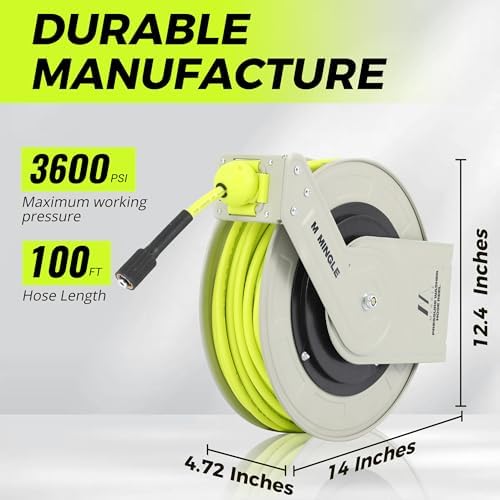 M MINGLE Retractable Pressure Washer Hose Reel, Pressure Washer Hose 50 FT x 1/4" - Image 2